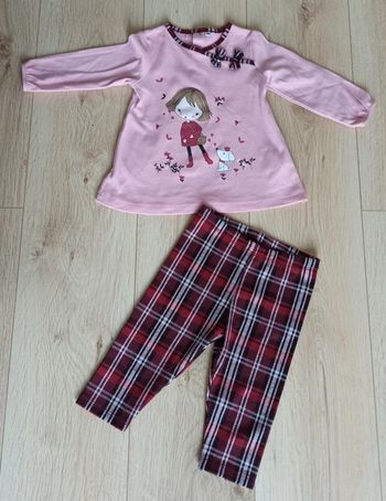Pyjama 2 pièces fille rose avec pantalon écossais - taille 12 mois