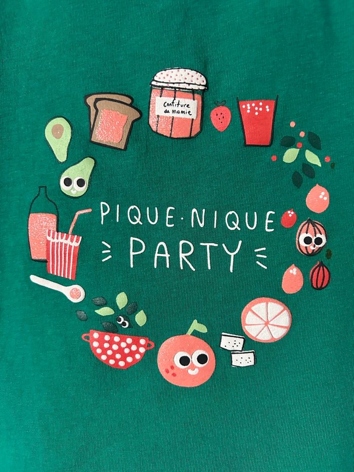 T-shirt vert pique nique volants aux manches 18 mois Gemo - photo numéro 2