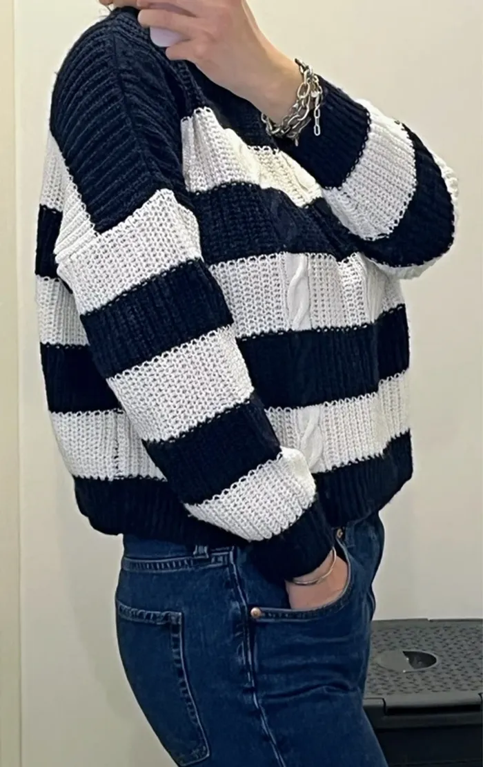 Pull marinière oversize court Etam taille M - photo numéro 2