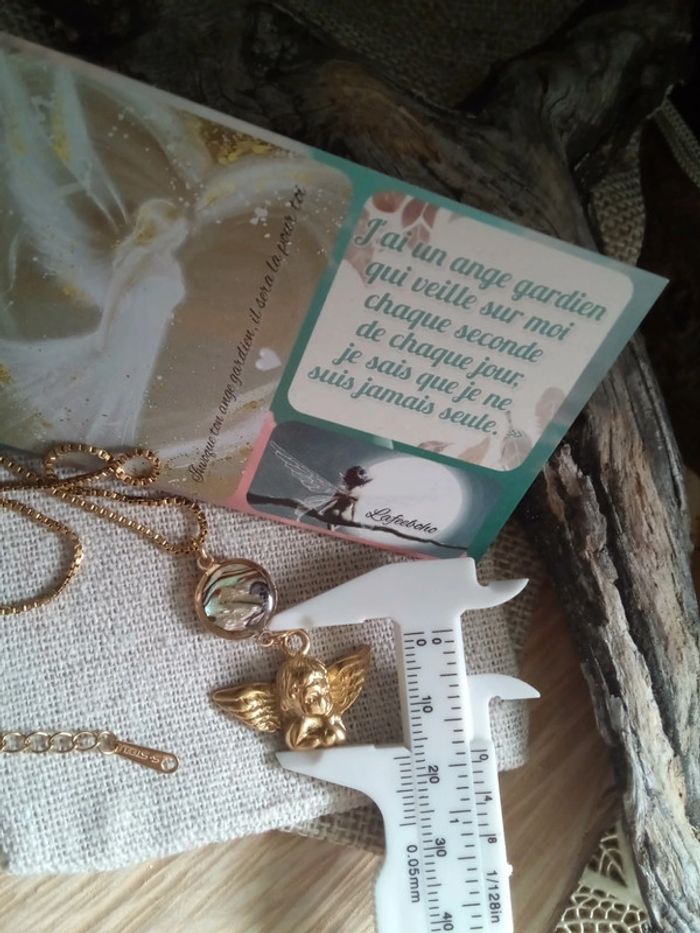 Collier pendentif ange et connecteur en ormeaux + carte - photo numéro 3