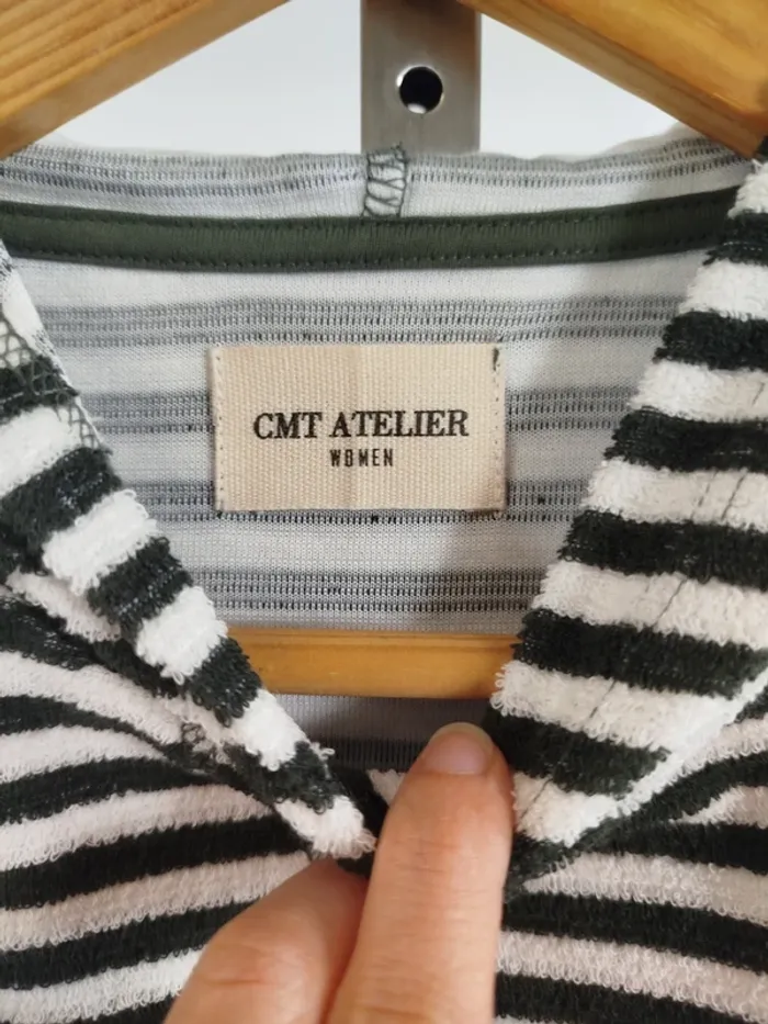 Sweat à capuche rayé noir blanc femme CMT Atelier coupe droite taille M coton doux A1379 - photo numéro 4