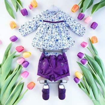 SERGENT MAJOR - ENSEMBLE 4P FILLE PRUNE MOTIF FANTAISIE & BRODERIES FLEURS 6M