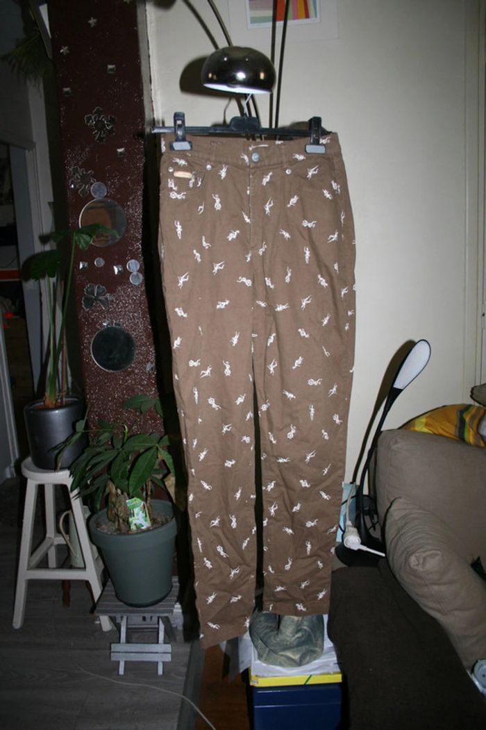 🌸Pantalon droit marron clair aux motifs ethniques "Voodoo" Taille 40🌸