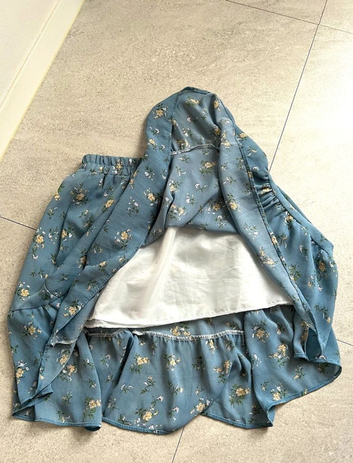 Petite jupe doublée à taille élastique fleurs bleue Corée du Sud - photo numéro 3