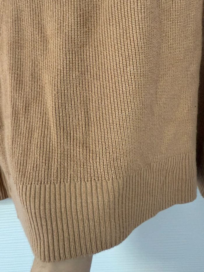 Pull en maille marron beige camel fermeture éclair dos manches longues - photo numéro 4