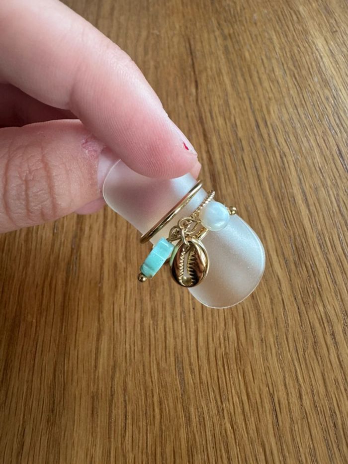Magnifique bague triple rang avec breloque amazonite turquoise ajustable en acier inoxydable - photo numéro 2