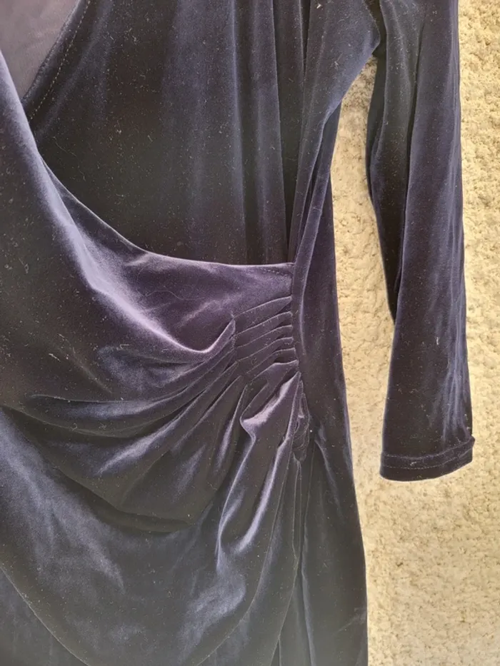 Robe de fête bleu nuit jolie vintage chic élégant old money flanelle - photo numéro 2