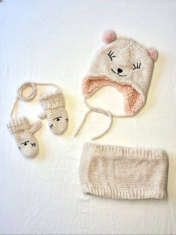 Ensemble bonnet, moufles & snood – Nini & Girls