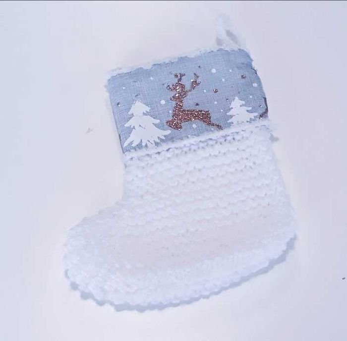 Décoration botte chaussette de noël au tricot (20 cm) cadeau noël enfant bébé premier noël personnalisable prénom - photo numéro 5
