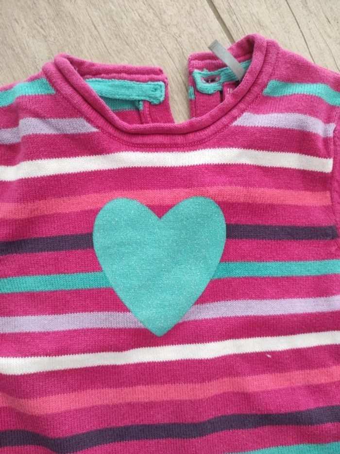 Pull manches courtes rose pailleté coeur vert 18 mois - photo numéro 2