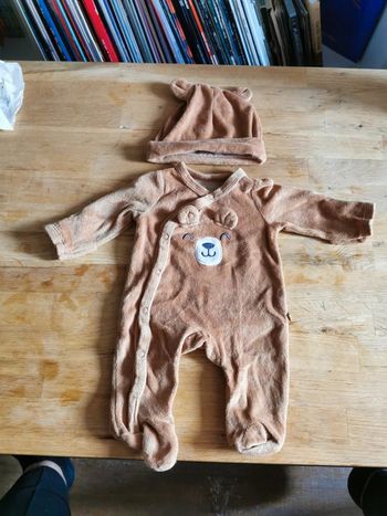 Pyjama velours ourson avec bonnet