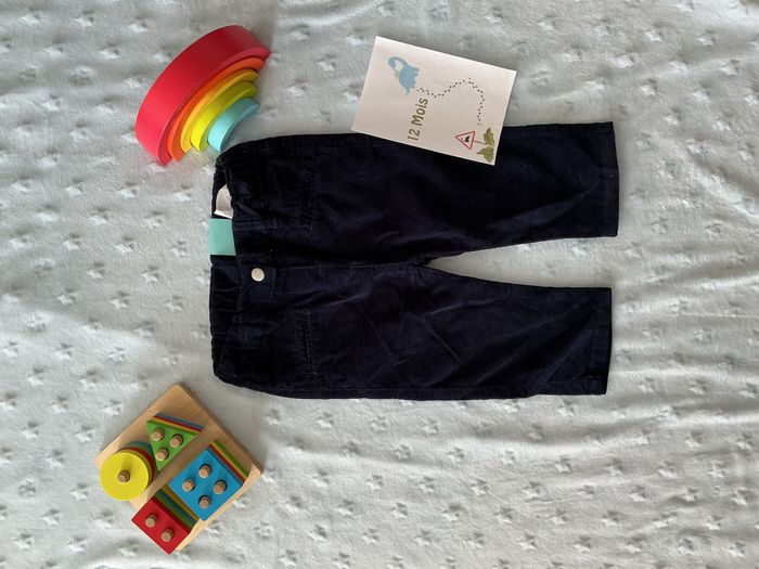pantalon en velours marine u tout petits 12 mois taille réglable - photo numéro 2