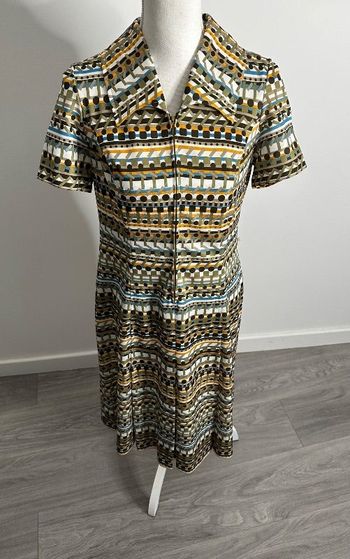 Robe bariolée géométrique kaki seventies Vintage T38 M