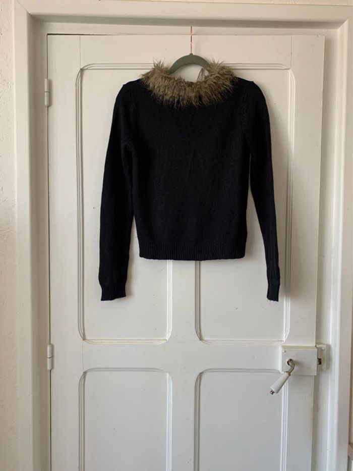 Pull noir col fourrure léopard femme - Taille M Mim - photo numéro 2
