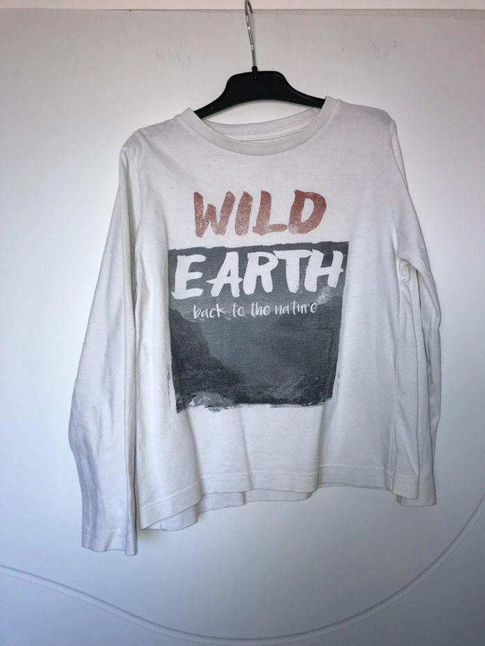 garçon |6 ans |T-shirt manches longues lavé repassé blanc à motifs kiabi