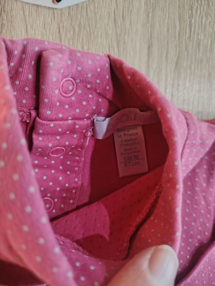 Sous pull bébé fille rose a pois 6 mois obaibi - photo numéro 3
