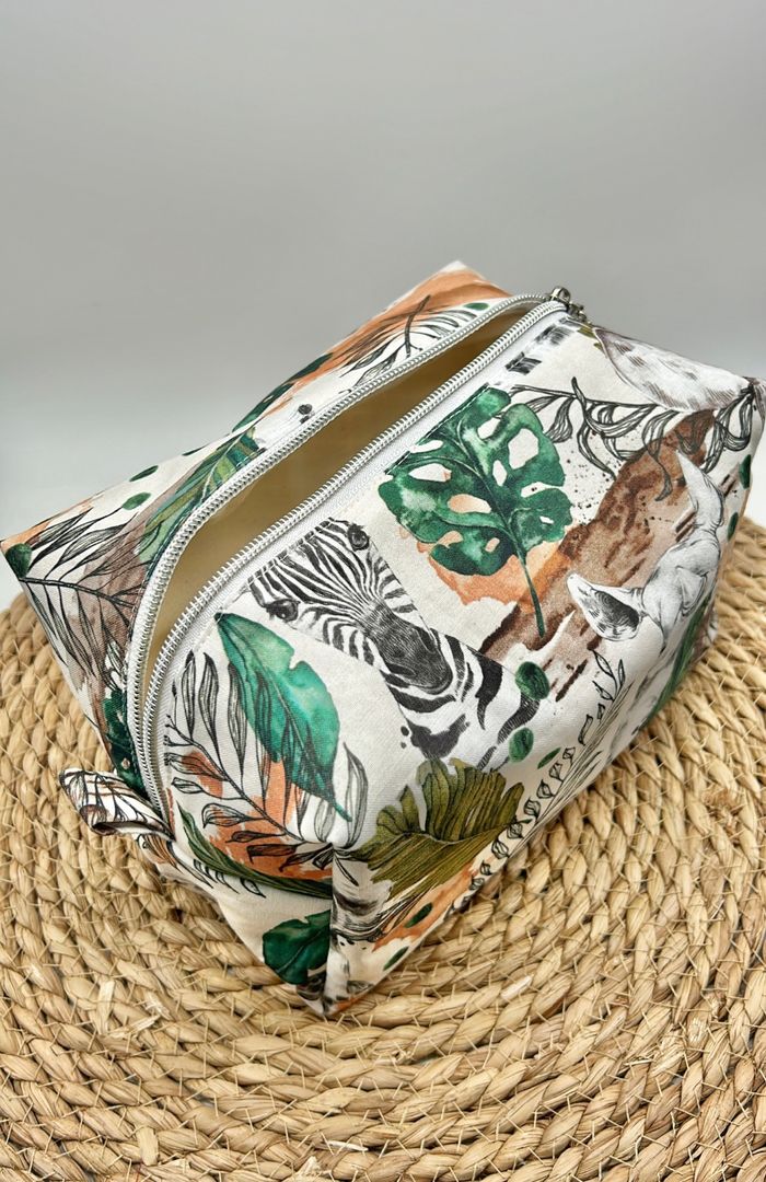 Trousse de toilette savane vert fait main