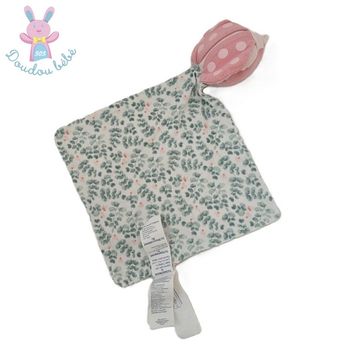 Doudou plat Coccinelle tissu rose vert feuilles OBAIBI