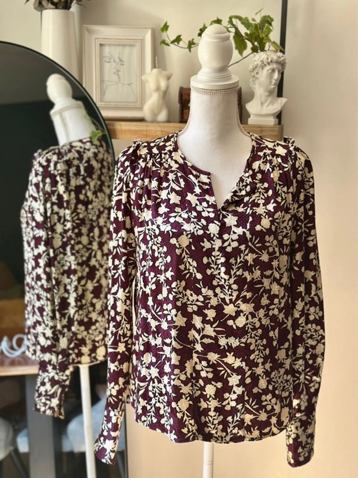 Blouse imprimé floral bordeaux Mango taille S - photo numéro 2