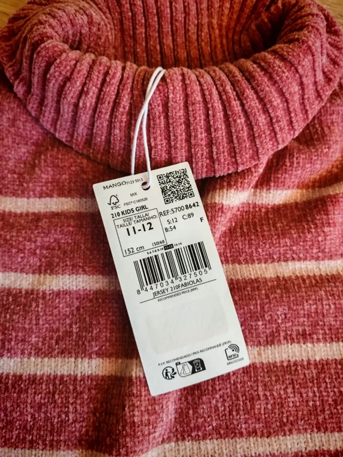 Pull neuf à col roulé rayé mango 11_12 ans fille chenille - photo numéro 5