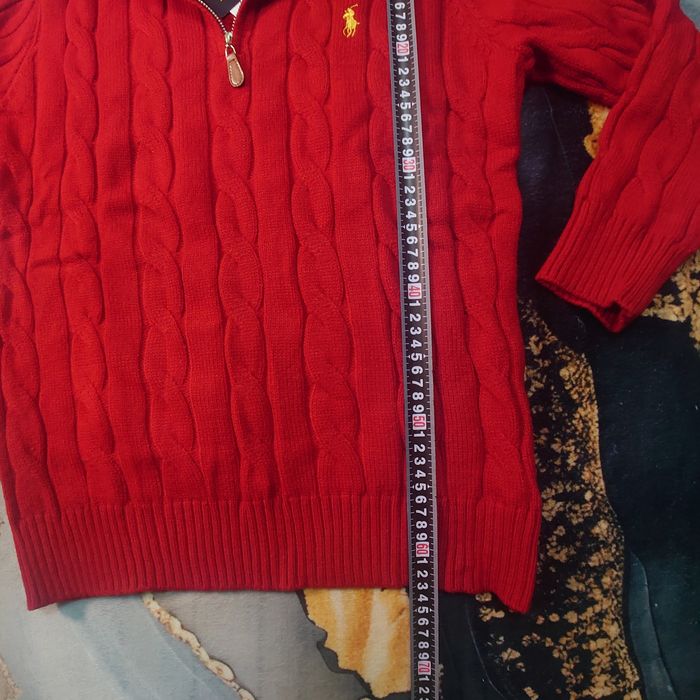 Pull torsadé Half Zip Ralph Lauren - Taille L - Rouge logo brodé jaune - Neuf - photo numéro 3