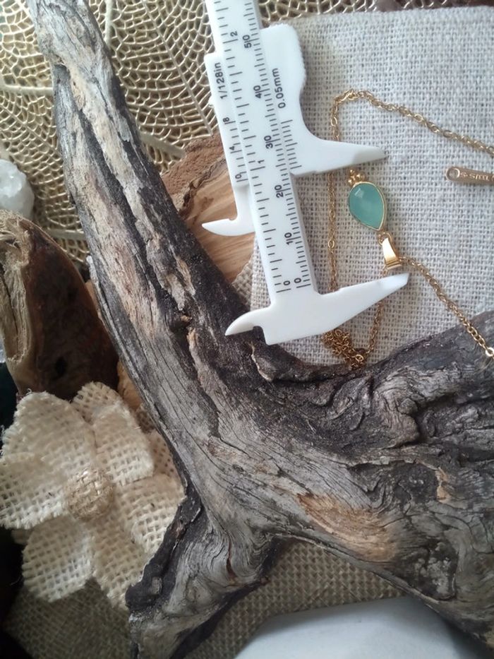 Collier pendentif en pierre naturelle d'Aqua calcedoine - photo numéro 3