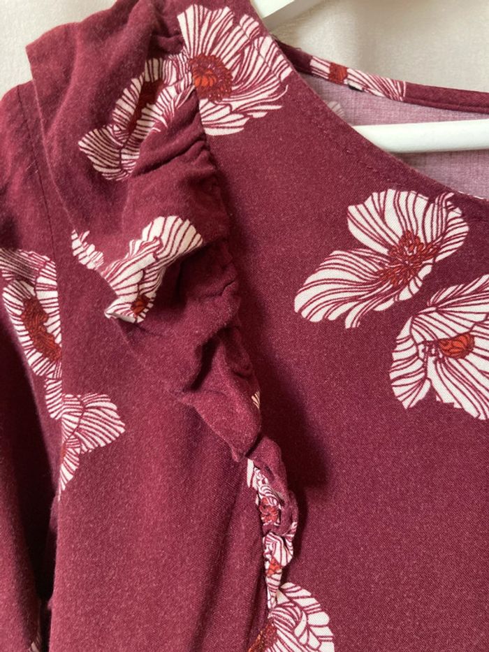 Robe bordeaux à fleurs et volants Kiabi S - photo numéro 2
