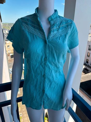 Chemisier / chemise daxon bleu clair bouton manches courtes vintage 2000s taille M-38