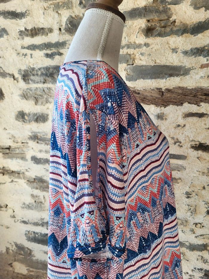 T-shirt blouse manches courtes à motifs bleu blanc corail Blancheporte Taille 54/56 - photo numéro 6