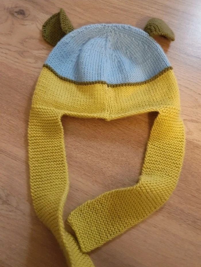 Bonnet tricoté main bleu ciel et vert anis 6-12 mois - photo numéro 3