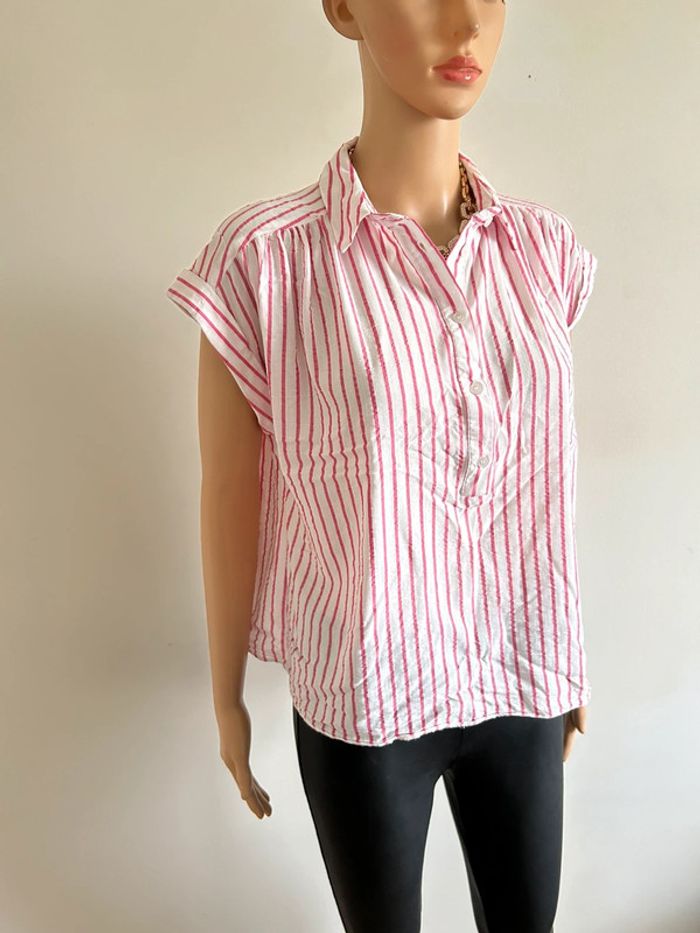 Top court rose et blanc Naf Naf taille 40 jamais porté - photo numéro 2