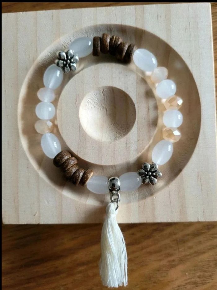 Lot 4 bracelets perles bohème – arbre de vie, aile, pompon – style zen ethnique mixte unisexe - photo numéro 3