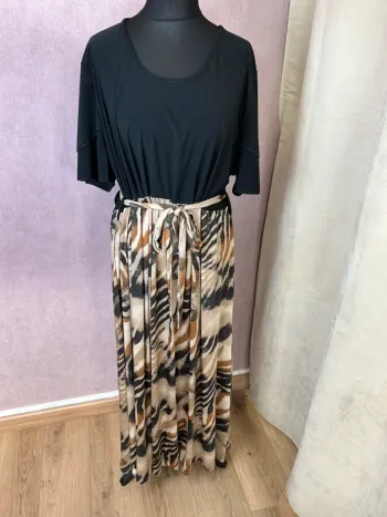 Robe femme robe longue femme été robe automne noir beige motifs taille 54 taille 56 neuf