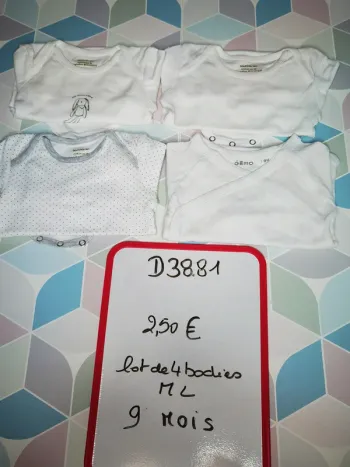 D3881 - lot de 4 bodies fille 9 mois
