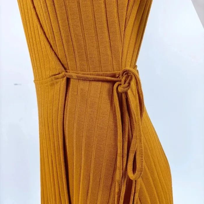 robe portefeuille jaune moutarde trafaluc - cache coeur cotelée - taille S - A312 - photo numéro 7
