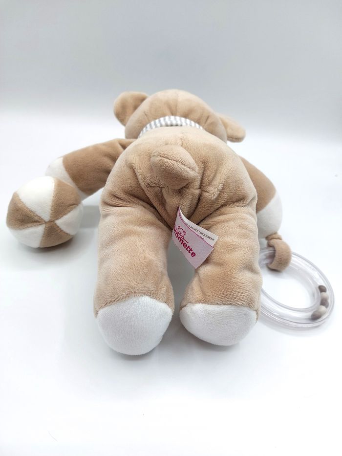 Peluche doudou ours beige blanc POMMETTE ma petite étoile activités grelot écharpe rayures - photo numéro 3
