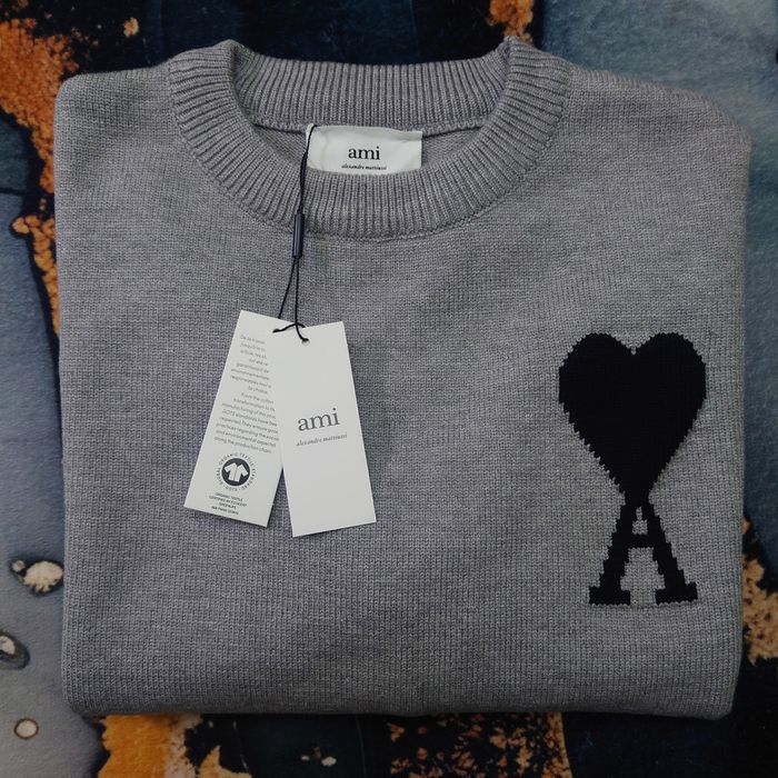 Pull AMI Alexandre Mattiussi Homme Gris Cœur Noir Taille XL