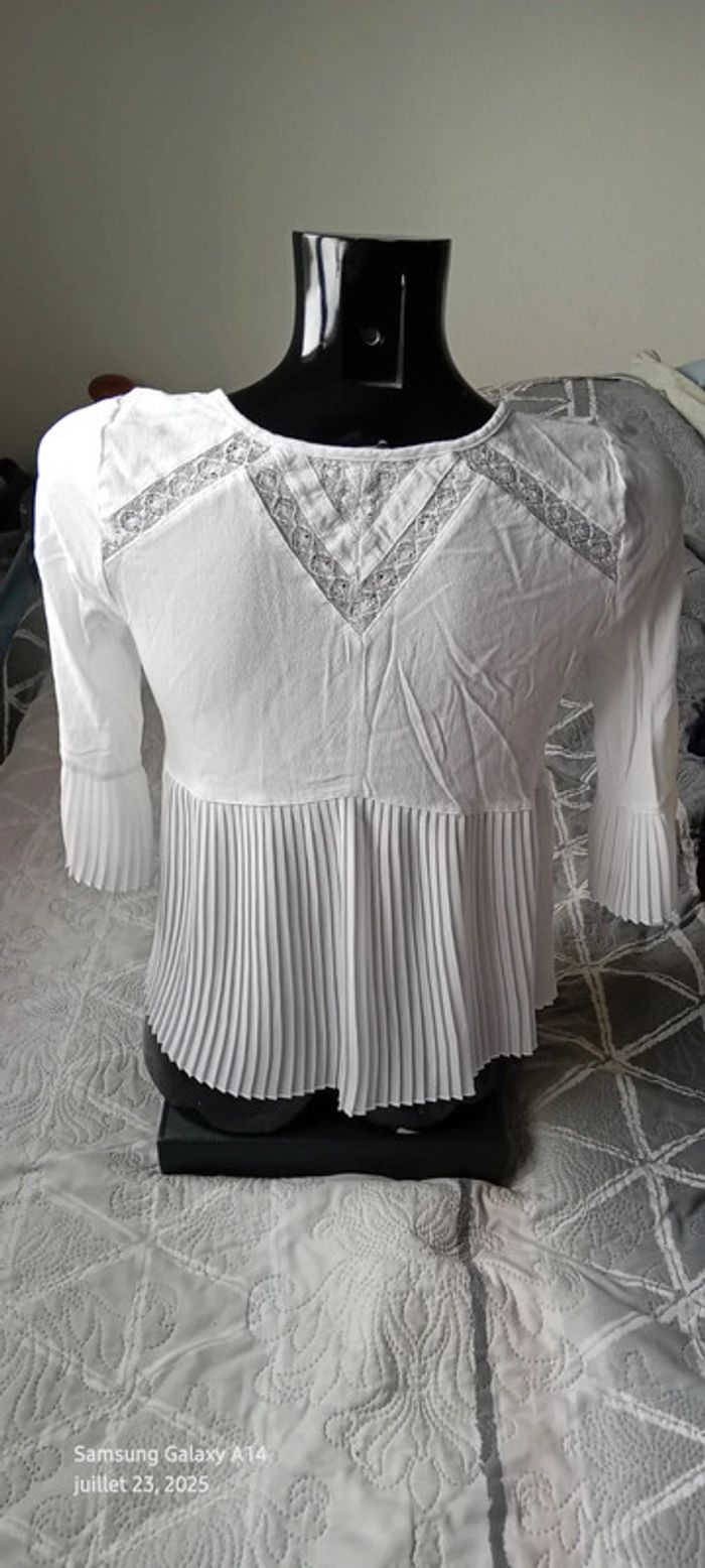 Blouse légère manches pagodes 3/4 avec plis et dentelle blanche femme S bonibo - photo numéro 5