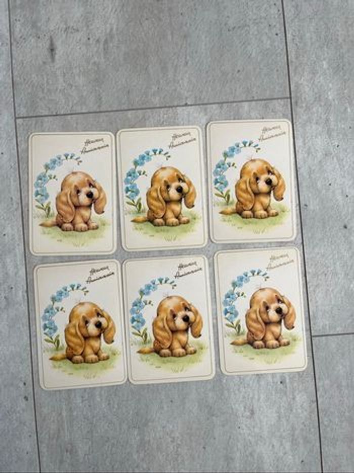 Lot de 6 cartes heureux anniversaire chien fleur bleue - photo numéro 2