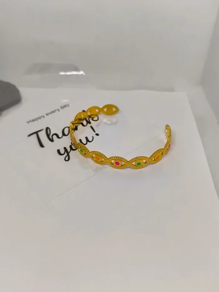 Bracelet jonc doré torsadé avec perles multicolores - photo numéro 4
