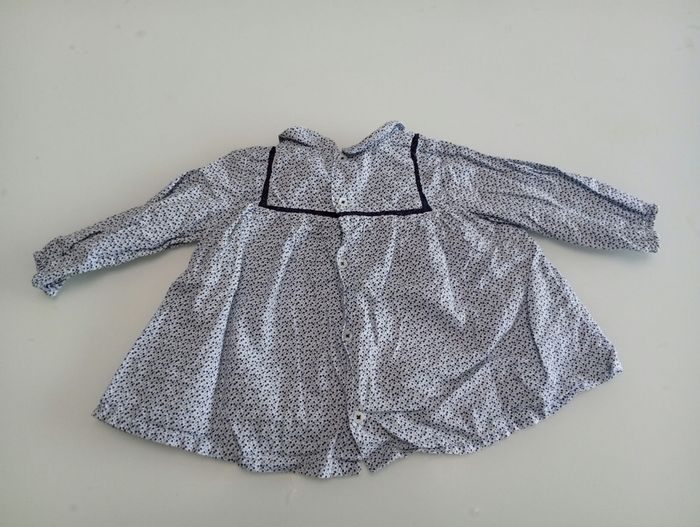 Blouse blanche et bleue à pois bout'chou 12mois - photo numéro 3
