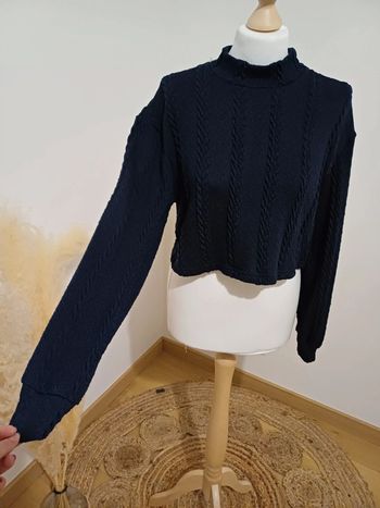 Pull court torsadé bleu marine taille S 36