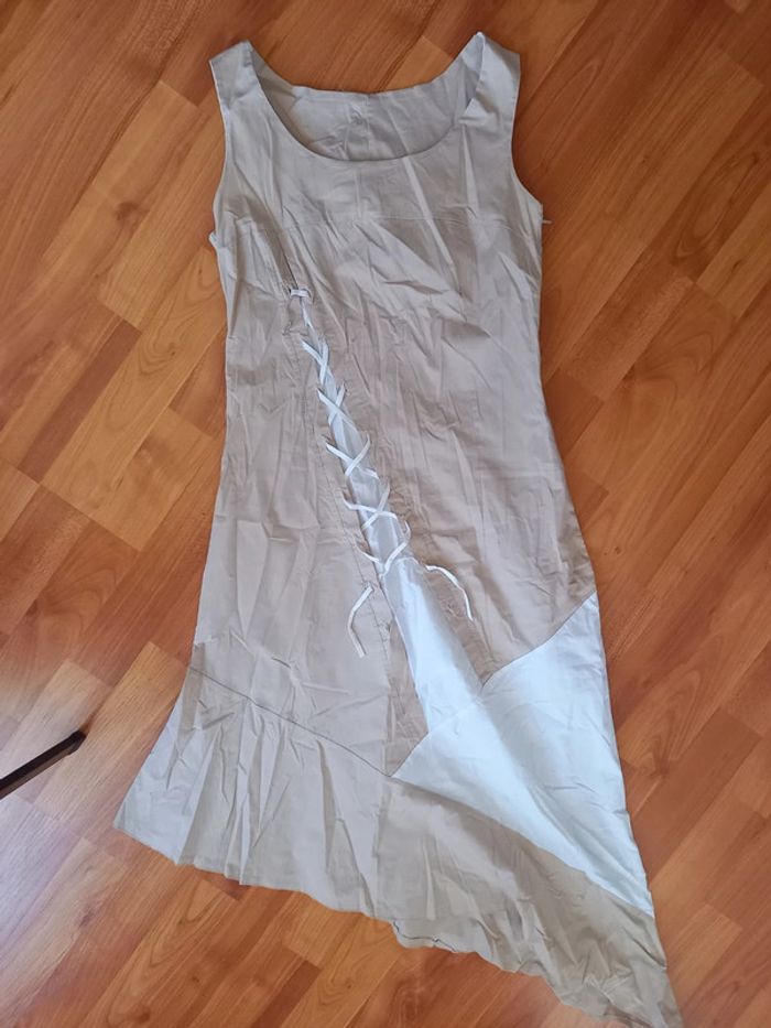 Robe asymétrique en coton beige taille 36 - photo numéro 3