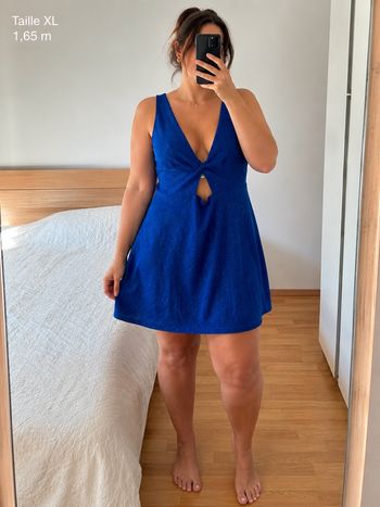 Robe bleue brillante Gemo XL décolleté dos nu soirée fête