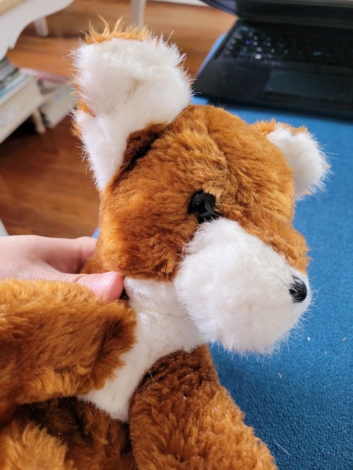 RARE Peluche Boulgom Biche Faon Chien Chevreuil roux brun blanc Made in France 26cm doudou articulé - photo numéro 3