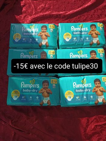 Lot de six paquets couches jetables Pampers baby-dry T2 taille 2