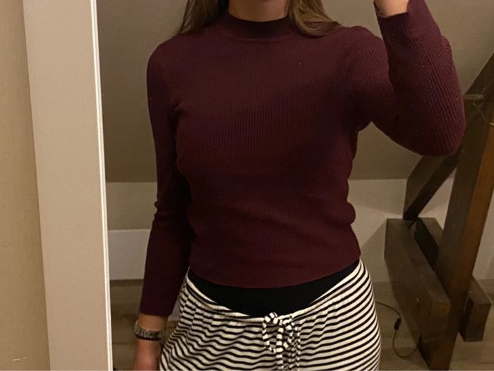 col roulé bordeaux femme cotelé - photo numéro 4