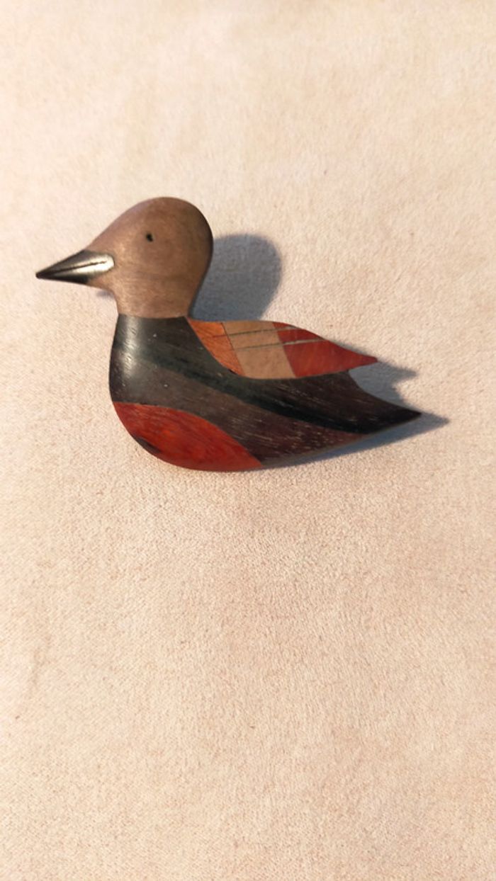 Broche vintage en bois – Forme canard peint - photo numéro 5