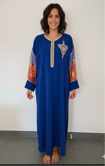Gandoura jelaba abaya oriental bleu marine neuf 40-46