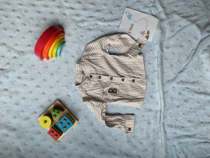 chemise manches longues blanc rayé beige poche poitrine 3 mois aéropilote